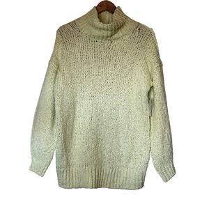 Anthropologie NWT Sweater Mock Neck‎ Yellow Green Loose Weave Oversized Size XS